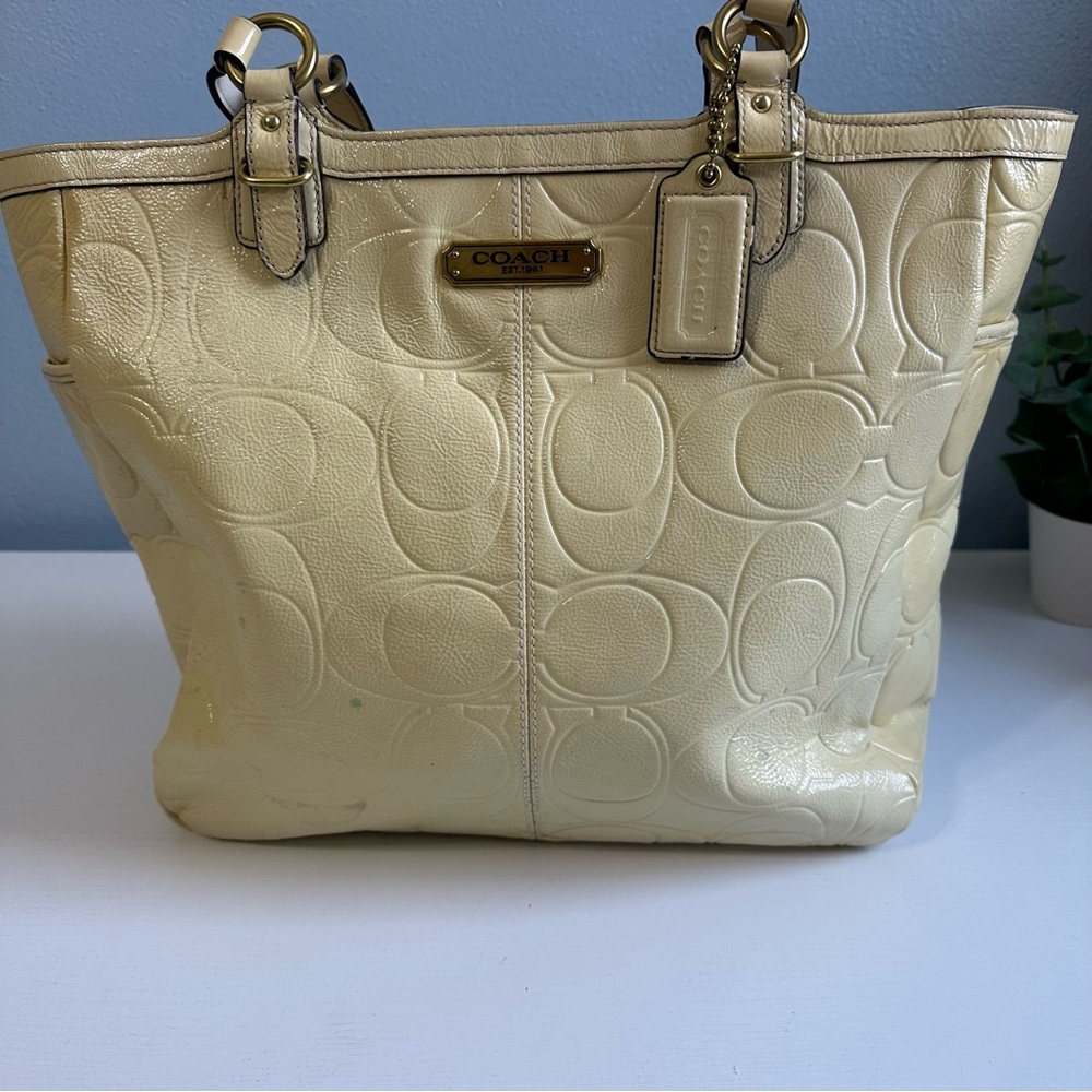 Coach Cream Embossed Leather Tote